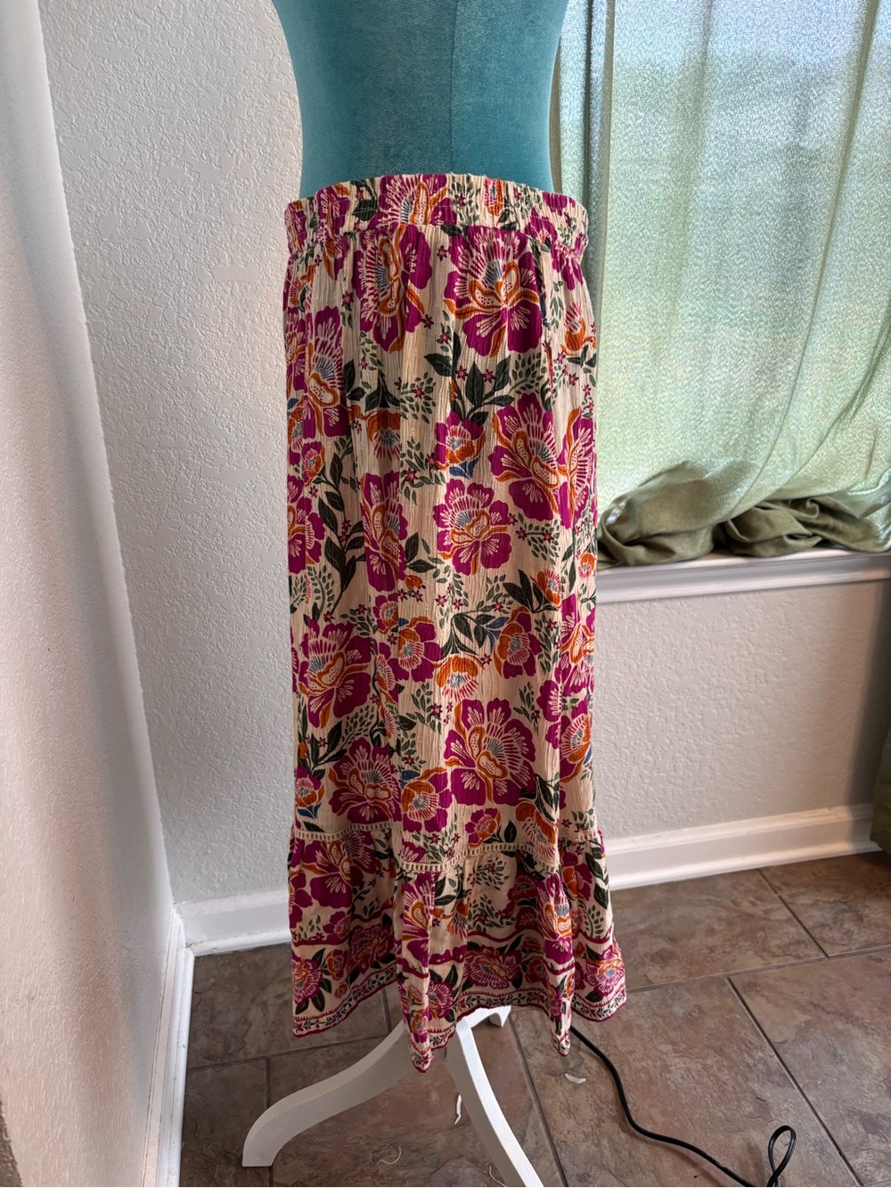 Nicole Miller Boho Floral Tiered Midi Skirt Large Cottagecore Festival Indie - Picture 4 of 8